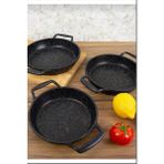 3’lü Döküm Sahan Tava Seti, Siyah Granit, 22CM, 20CM, 18CM - Seçenek 1 - Ahşap