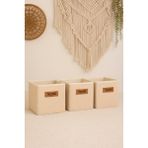 3'lü Dolap Içi Çamaşır Oyuncak Saklama Kutusu 30X30X30CM - Seçenek 1 - Ahşap - Bej