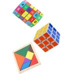 3'lü Eğitici Oyuncak Seti Zeka Küpü Matematik İşlem Ve Ahşap Tangram Set