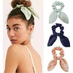 3'lü Fular Scrunchie Fularlı Saç Lastiği - Kadın Fularlı Fiyonk Toka Lastikli Saç Tokası Renk-1 - Tek Ebat