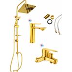 3'lü Full Lüx Set Gold Set Robot - Sabit Banyo Lavabo Bataryası - Banyo Duş Bataryası Musluğu - Antik Altın