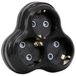 3lü Golyat Fiş, Üçlü Topraklı Priz Duvar Tipi Çoklayıcı Fiş, 16A 250 Volt, Max 3600 Watt (Siyah)