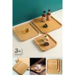 3lü Gourmet Kare Bambu Kahvaltı Peynir Tabağı Pasta Servis Sunum Tepsi Ikramlık Bambu Tabak Seti - 3'lü Set