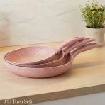3Lü Granit Tek Saplı Tava Seti - Pembe