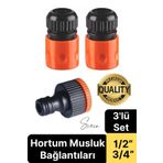 3'lü Hortum Musluk Bağlantı Seti 1/2” - 3/4” Otomatik Kopmaz Çıkmaz Kırılmaz Dayanıklı Bahçe Sulama