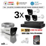 3'Lü Ip Kamera-Poeli-5Mp-Ultra Hd-4K 1920 Çözünürlük-Sesli-Gece Renkli Görüş-İnsan Ve Plaka Algılamalı Set
