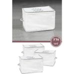 3’lü Ipli Kazak Hurcu Set, Yatak Baza Kanepe Altı Kıyafet Çamaşır Eşarp Düzenleyici (30X20CM) 3 Adet - Beyaz - 30x22x20 cm
