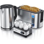 3’lü Kahvaltı Seti 1.5l Paslanmaz Çelik Kettle, 4 Dilim Tost Makinesi & 6’lı Yumurta Pişirici - Gümüş