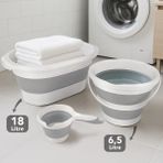 3'lü Katlanır Banyo Seti - Katlanabilir Silikon 18 Lt Çamaşır Sepeti Akordiyon Su Kovası Maşrapa