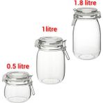 3'lü Kavanoz Seti Kilitli Sızdırmaz Saklama Kavanozu Ikea Şeffaf Kavanoz (0,5 Lt + 1 Lt + 1,8 Lt )