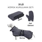 3'lü Köpek Kurulama Seti Microperformance® Bornoz Havlu Pati Eldiveni Süper Su Emici Full Set (Large)