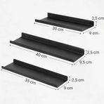 3’Lü Metal Duvar Rafı Yapışkanlı Raf Seti Banyo Rafı Mutfak Rafı Dekoratif Duvar Rafı Siyah Raf Organizer Seti 30-35-40 Cm