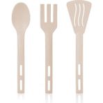3lü Mini Plastik Spatula Kaşık Çatal Servis Seti Takımı Krem