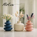 3'lü Mini Vazo Seti – Pampas & Kuru Çiçek için İskandinav Pastel Taş Vazolar, Raf & Masa Üstü Minimal Dekor, Mavi Krem Pembe Renkli, El Yapımı Taş Malzeme