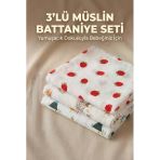 3’Lü Müslin Kumaş Bebek Battaniyesi Modern Desenli Günlük Kullanım Çok Amaçlı 80X90 Cm