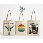 3’lü Paket Bez Çanta Seti – Baskılı Canvas Tote & Plaj Çantası, Çevre Dostu Ham Bez Kumaş Kadın Çanta - Bej-V8O