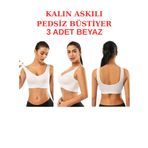 3'lü Paket Göğüs Toparlayıcı Kalın Askılı Pedsiz Sütyen Korse Spor Sütyen Büstiyer Yarım Atlet (BEYAZ, L-XL)