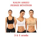 3'lü Paket Göğüs Toparlayıcı Kalın Askılı Pedsiz Sütyen Korse Spor Sütyen Büstiyer Yarım Atlet (ÇOK RENKLİ, S-M)