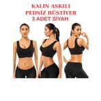 3'lü Paket Göğüs Toparlayıcı Kalın Askılı Pedsiz Sütyen Korse Spor Sütyen Büstiyer Yarım Atlet (SİYAH, 2XL-3XL)