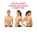 3'lü Paket Göğüs Toparlayıcı Kalın Askılı Pedsiz Sütyen Korse Spor Sütyen Büstiyer Yarım Atlet (TEN RENGİ, L-XL)