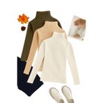 3'lü Paket Kadın Basic Tam Balıkçı Yaka Kazak (Haki-Bej-Beyaz)