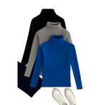 3'lü Paket Kadın Basic Tam Balıkçı Yaka Kazak (Siyah-Gri-İndigo)
