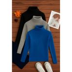 3'lü Paket Kadın Basic Tam Balıkçı Yaka Kazak - Siyah - Gri - Saks - Standart