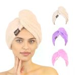 3'Lü Paket Mikrofiber Saç Havlusu(Bej-Lila-Pembe)