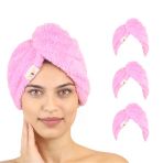 3'Lü Paket Mikrofiber Saç Havlusu(Pembe-Pembe-Pembe)