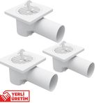 3’lü Paket Plastik Yer Sifonu 10x10 cm Kare Izgaralı – 50 mm Yandan Çıkışlı ABS Plastik Banyo Duş Balkon Tahliye Süzgeci