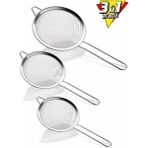 3'lü Paslanmaz Çelik Süzgeç Seti, Farklı Boyutlar (12CM, 14CM, 16CM) - Seçenek 1 - Antrasit