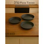3'Lü Pizza Tavası Seti Alüminyum Pizza Tepsisi Yapışmaz Lahmacun Pide Tavası