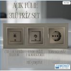 3'lü Priz Set- Topraklı Priz, Telefon Cat-3, Uydu Prizi, Açıkfüme(Bronz) - 2 Adet