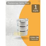 3’lü Sefer Tası 12x6 cm Yemek Taşıma Kabı Paslanmaz Çelik No:1