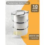 3’Lü Sefer Tası 20X10 Cm Yemek Taşıma Kabı Paslanmaz Çelik No:5 Kapasite 10 Kişilik