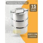3’lü Sefer Tası 22x11 cm Yemek Taşıma Kabı Paslanmaz Çelik No:6 Kapasite 15 Kişilik