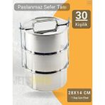 3’lü Sefer Tası 28x14 Cm Yemek Taşıma Kabı Paslanmaz Çelik No:9 Kapasite 30 Kişilik Şeffaf