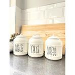 3lü Seramik Sugar Tea Coffee Kavanoz Seti Kapaklı Tezgah Üstü Saklama Kavanozu 1400 Ml Beyaz