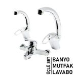 3lü Set Banyo - Evye Mutfak - Lavabo Aç Kapa Mix Batarya Musluk (5250)