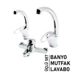 3Lü Set Banyo - Evye Mutfak - Lavabo Aç Kapa Mix Batarya Musluk Go53/03766