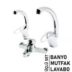 3Lü Set Banyo - Evye Mutfak - Lavabo Aç Kapa Mix Batarya Musluk (Timya/Go1395) 202749