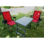 3'lü Set, Bardaklıklı Katlanır Kamp Sandalyesi 2 Adet + Katlanır Kamp Masası, Kamp Masası Seti