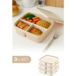 3'lü Set Bölmeli Kare Saklama Kabı Bej