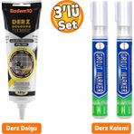(3'Lü Set) Fayans Arası Beyaz Hazır Derz Dolgusu + 2'Li Derz Boyama Boyası Kalemi Hızlı Kuruyan