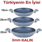 3lü Set Granit Sahan Seti 18-20-22 Yanmaz Yapışmaz Çift Kulp Tava Yaşamboyu Garanti 5 Kat Alüminyum - yok - Siyah