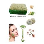 3'lü Set Kabak Lifli Sabun Çay Ağacı Çift Taraflı Yüz Masaj Aleti Peeling Sivilce Ruşu Taşı
