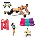 3'lü Set Karın Kası Yapıcı Spor Aleti Kas Germe Güçlendirme 3'lü Pilates Bandı Sayaçlı Atlama İpi