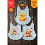 3'lü Set Mavi Ekose Baskılı Ekonomik Sıvı Geçirmez Armut Önlük Mama ve Aktivite Önlüğü (0-18 Ay) - Standart - Çok Renkli