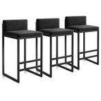 3'lü Set Modern Kadife Bar Taburesi Arkalıklı Mutfak Tezgah Sandalyeleri Dayanıklı Siyah Metal Çerçeve Destekler 300 Lbs Kahvaltı Barı için İdeal 65 cm Yükseklik Siyah Renk