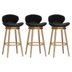 3'lü set, modern kadife döner bar taburesi, ayarlanabilir yükseklik mutfak tezgahı sandalyesi, ev bar/pub için metal ayaklıklı 75 cm oturma yüksekliği, siyah